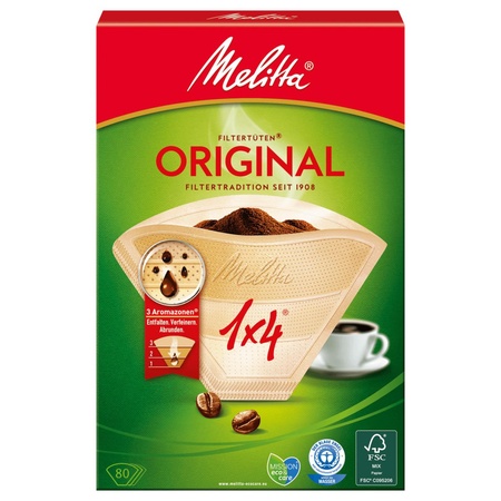 Melitta Filtertüten 1x4, naturbraun Aroma, 80 Stück