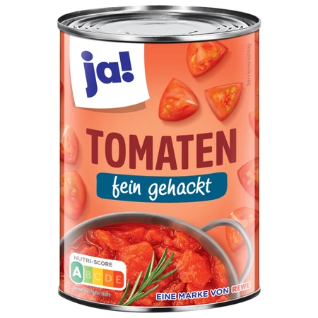 Ja! Tomaten fein gehackt in Tomatensaft 400g