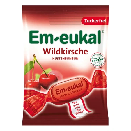 Em-Eukal Wildkirsch zuckerfrei 75g - Hustenbonbons mit Vitamin C