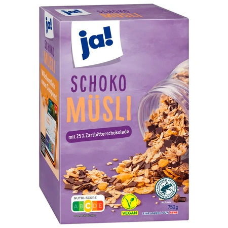 ja! Schoko Müsli 750g - Müsli mit 18% Zartbitter und 7% Vollmilchschokolade