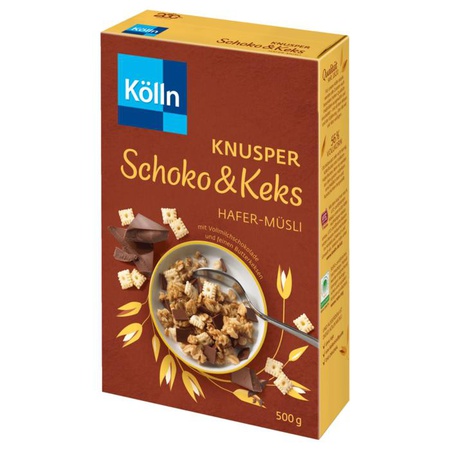 Kölln Müsli Knusper Schoko & Keks 500g - Knusper Vollkoern Müsli mit Schoko und Butterkeks