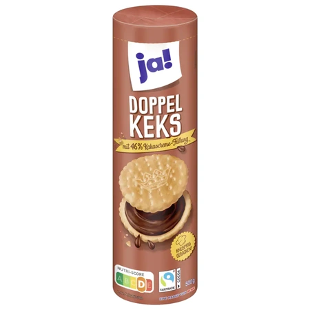 ja! Doppelkeks 500g - Doppelkeks mit Kakao-Cremefüllung