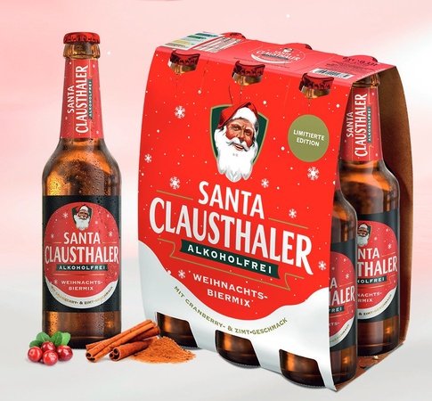 Santa Clausthaler 6er Pack 6x0,33l  -  Alkokholfrei mit Cranberry und Zimt Geschmack